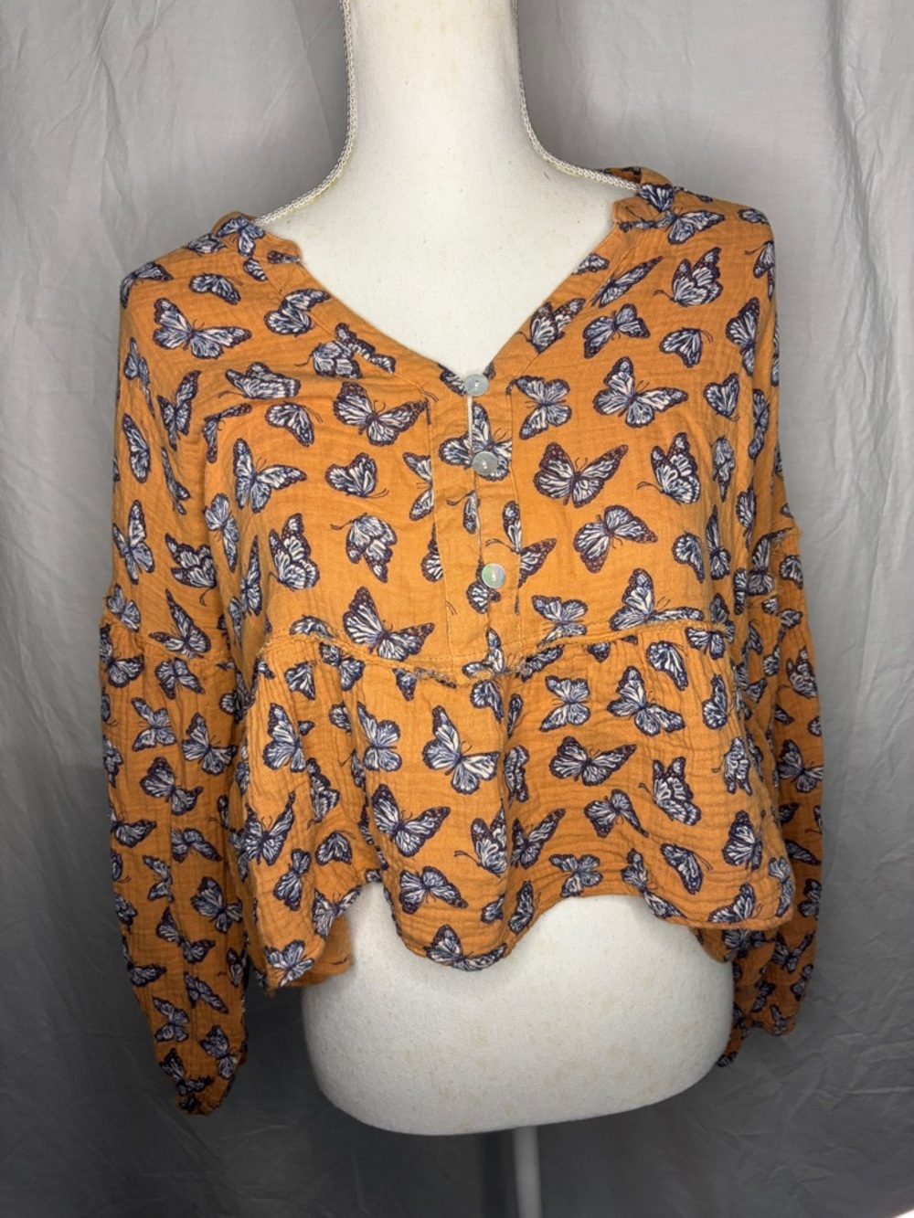 Simply Southern Mustard Butterfly Button-Front Tunic